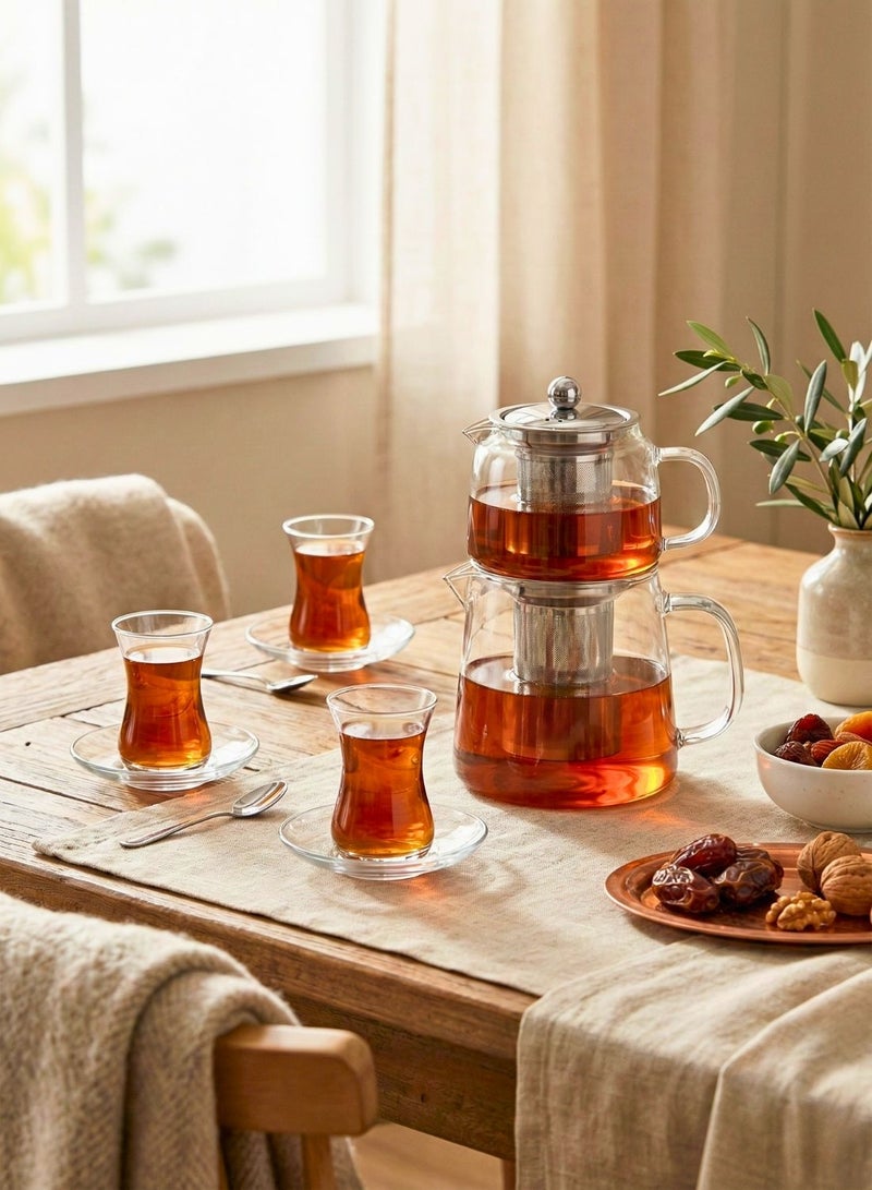 1 تشيس طقم إبريق شاي تركي من زجاج البوروسيليكات، سعة 450 مل، وغلاية سعة 1500 مل - Image 5